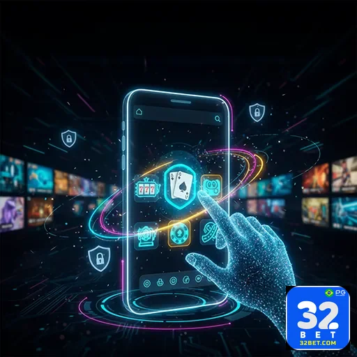 Imagem da 32bet mostrando a interface do aplicativo de apostas esportivas no celular